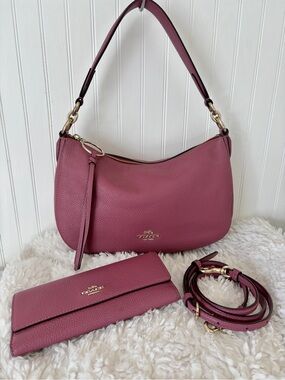 Set Coach Pebbled Leather Shoulder Bag & Wallet Pink Ruby Rose Barbiecore EUC